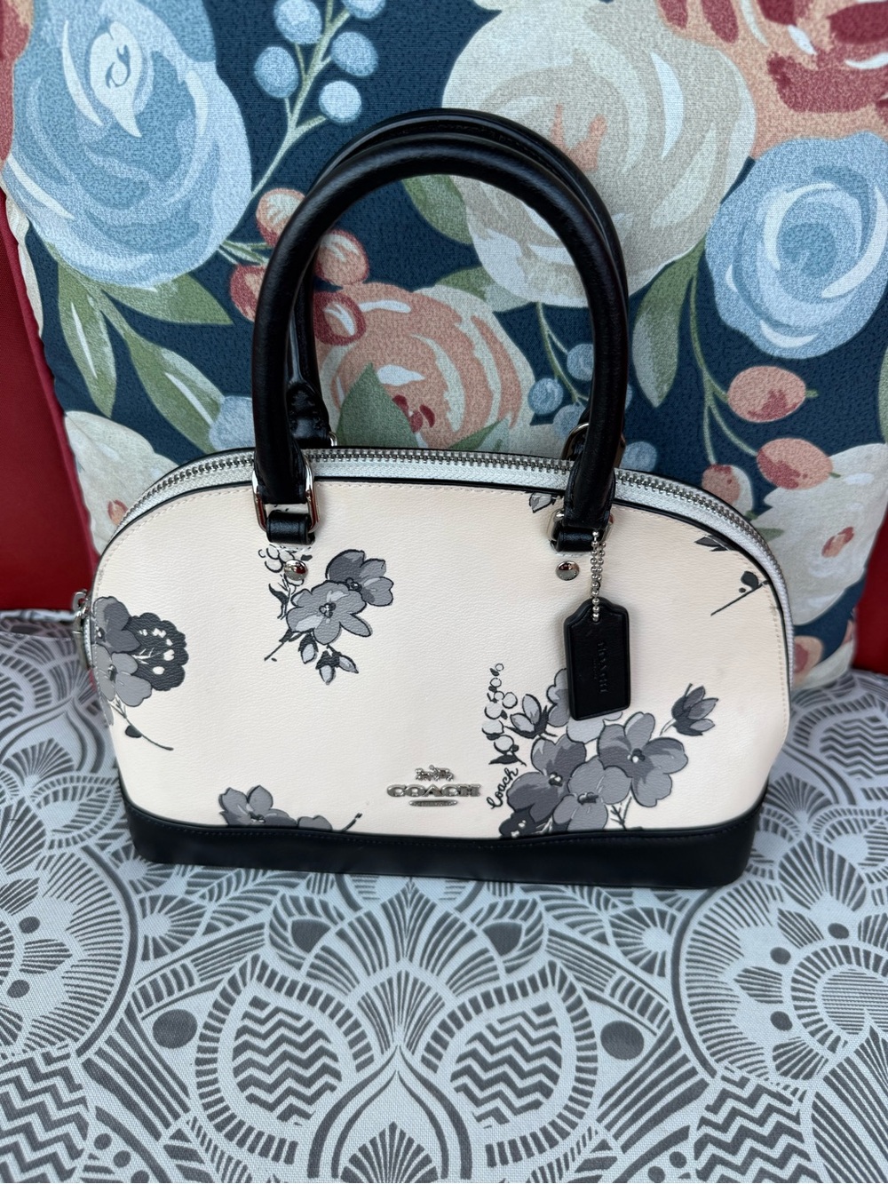 Coach Mini Sierra bag black and white floral